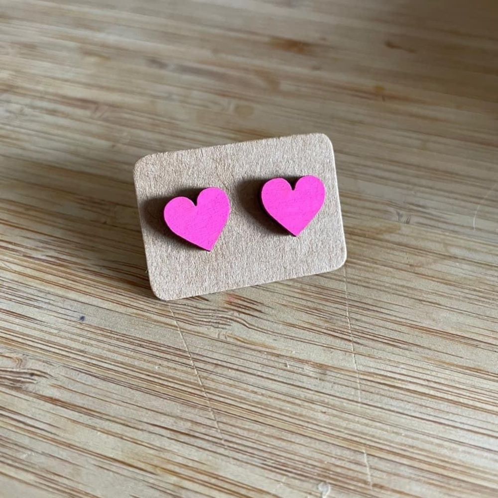 Hot Pink Heart Stud Earrings